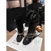 CHICHEN-小香秋冬翻口大链条短靴 粗跟裤管靴