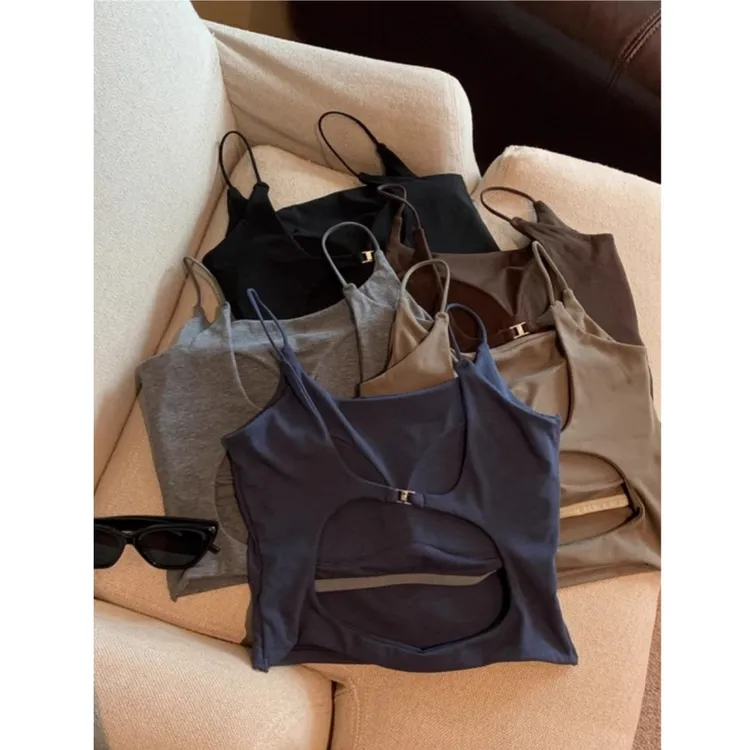 美背纯欲风露背吊带背心女夏外穿带胸垫文胸一体独特精致短款上衣