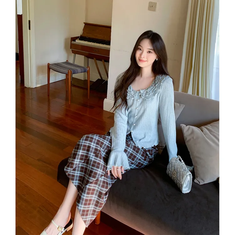 GERTCOREL2025新款春秋季法式修身显瘦针织衫上衣半裙小香套装女