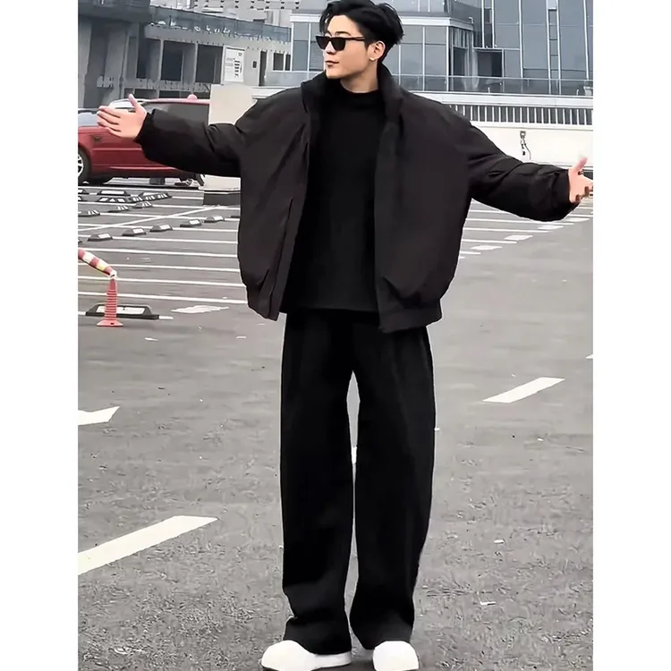 美式重磅休闲长裤男春夏潮流垂感弯刀裤男生宽松阔腿灰色运动卫裤