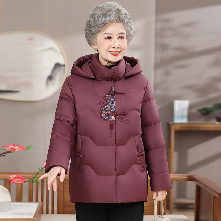 中老年人民族风立领羽绒服女冬季宽松气质妈妈冬装外套奶奶加厚