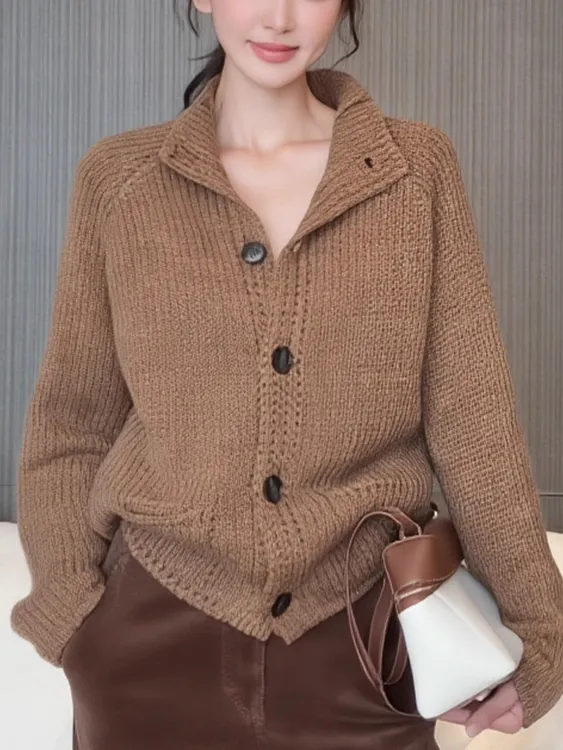 2025秋冬新款条纹针织衫圆领开衫长袖显瘦百搭新款毛衣女外套上衣