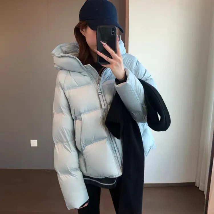 85368冬新款羽绒服女拉链花苞连帽90白鸭绒泡芙排骨保暖厚款外套