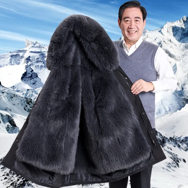 新款派克服男可拆卸皮毛一体中长款皮衣加厚保暖中老年貂绒外套冬