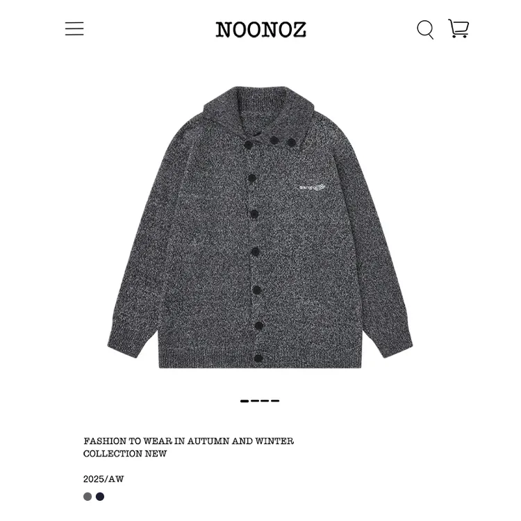 NOONOZ潮牌秋冬氛围感刺绣翻领开衫毛衣男中性风通勤慵懒针织外套