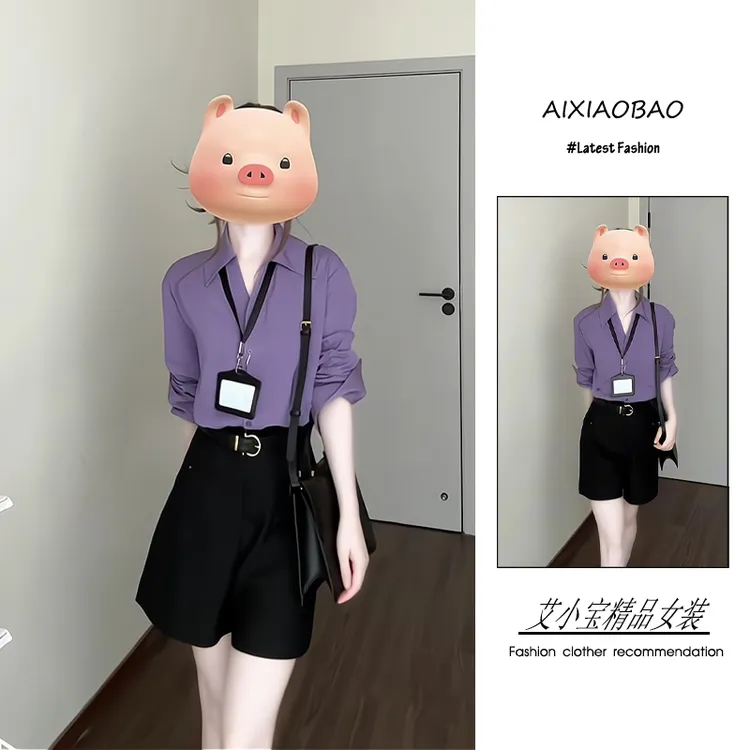 夏季2025新款女装韩系穿搭慵懒风气质显瘦百搭防晒衬衫短裤两件套