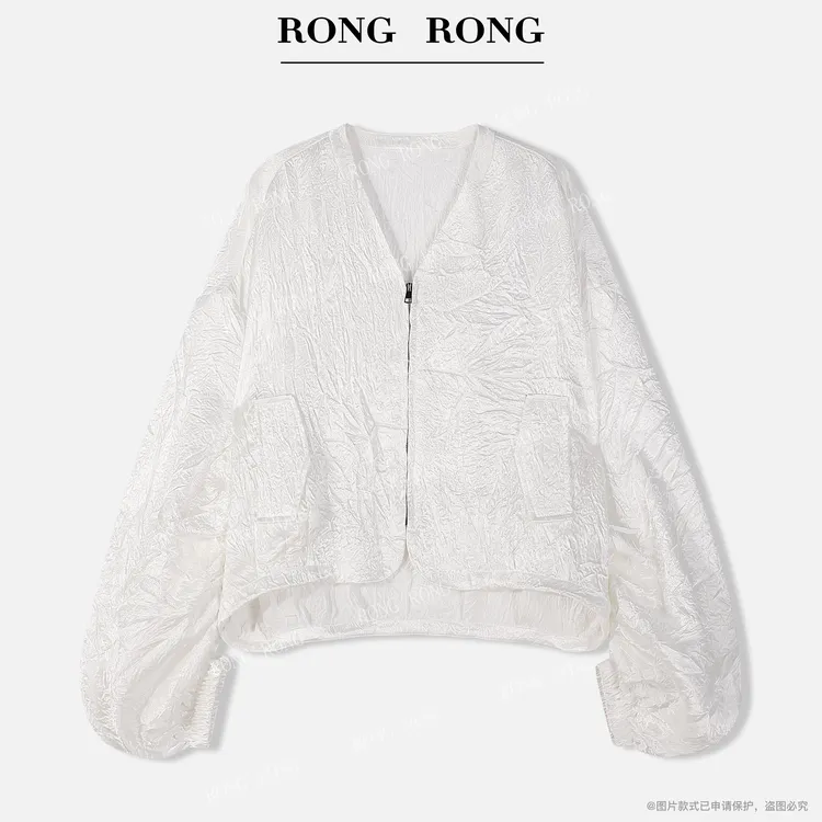 溶溶T【星光夜】RONGRONG100醋酸V领微皱弧度分割下摆外套C-S210788