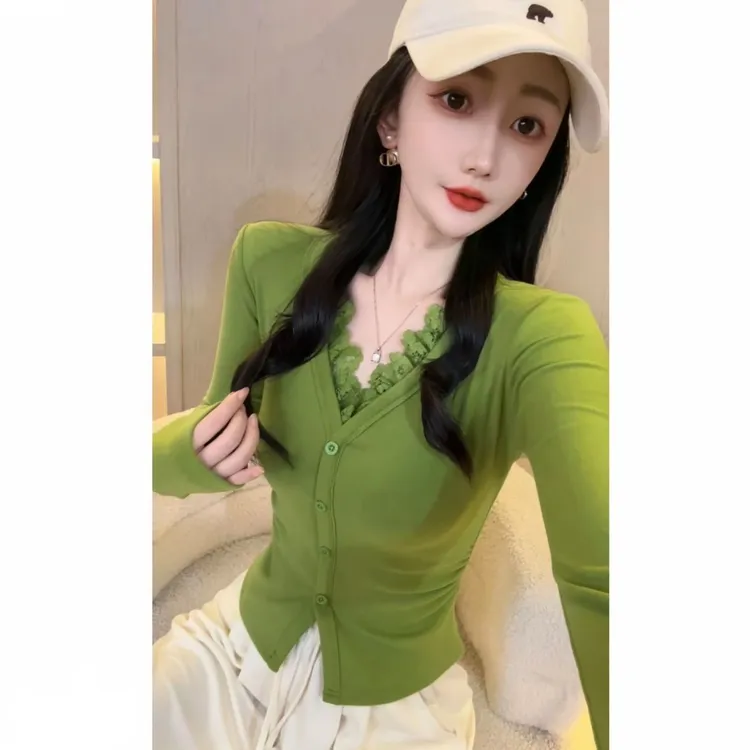 【双面德绒098】带扣蕾打底衫女长袖内搭秋冬长袖修身保暖