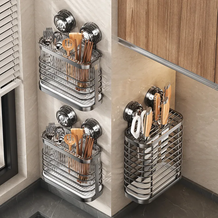 吸盘厨房置物架家用壁挂式多功能菜刀架筷子筒刀架一体刀具收纳架
