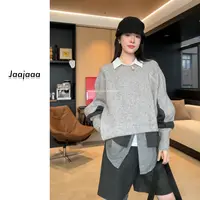 Jaajaaa颂锦拾年  撞色小众圆领假两件英伦风休闲时尚长袖/ACGEA