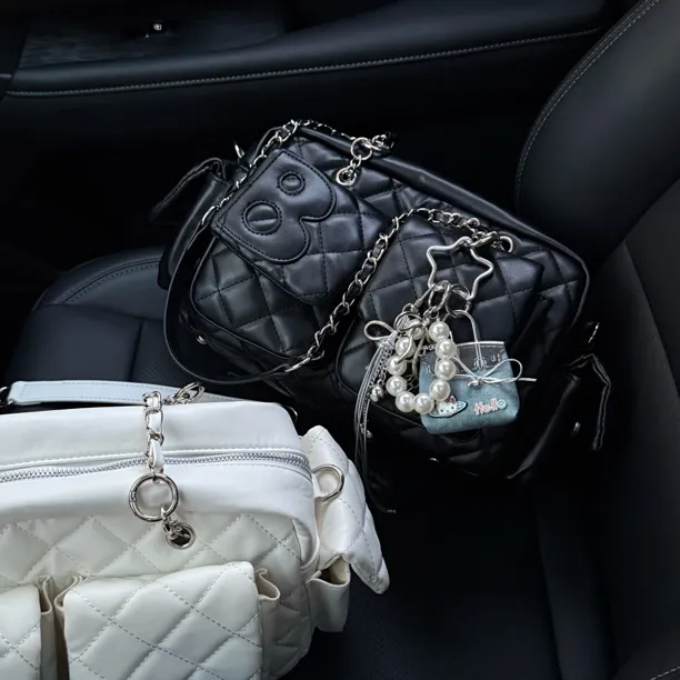 【里度】秋冬新款菱格复古多口袋单肩斜挎机车包大容量通勤手提包