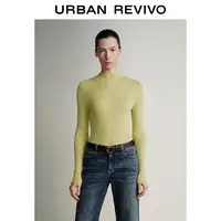 UR2025秋季新款女装简约百搭纯色立领长袖针织衫UWB950008