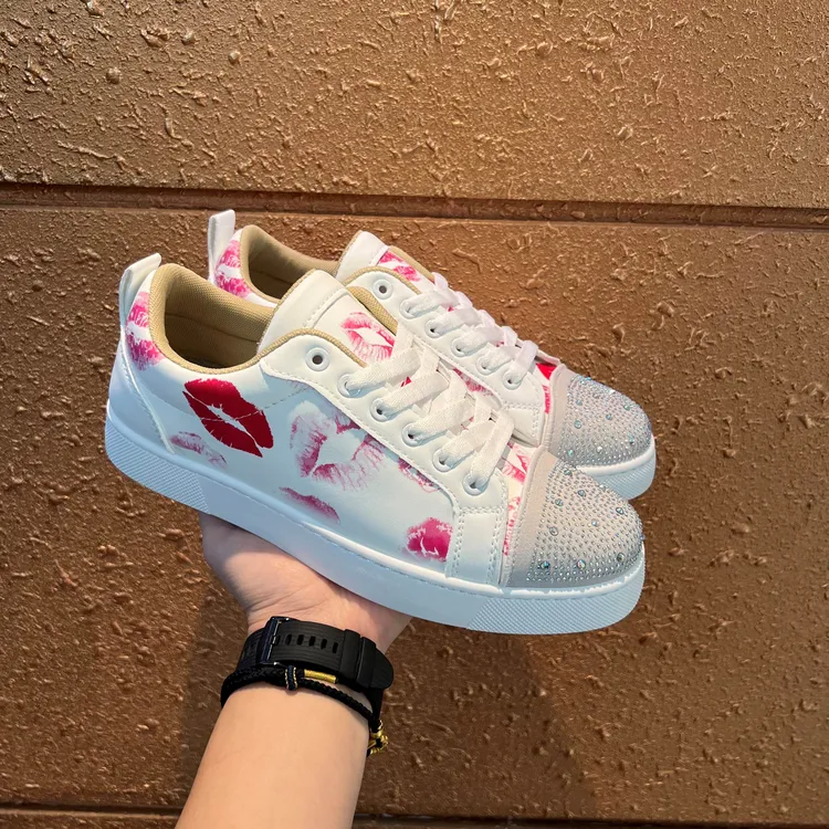 欧洲站吻痕CL红底男鞋嘴唇粉色印花水钻休闲百搭潮流时尚百搭板鞋