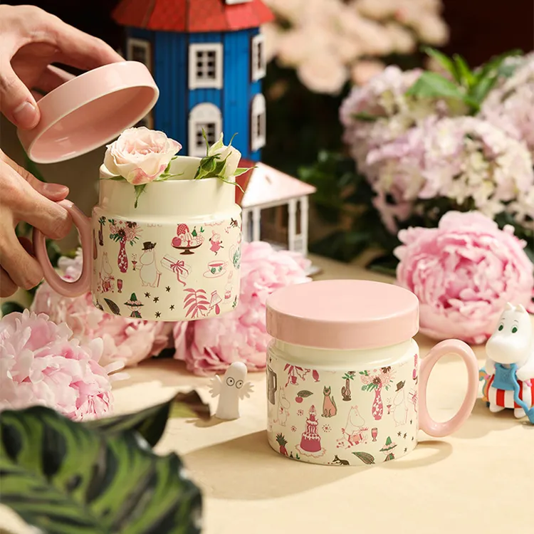 蓝莲花moomin姆明联名家用大容量带盖喝水杯含茶滤三件套 01356