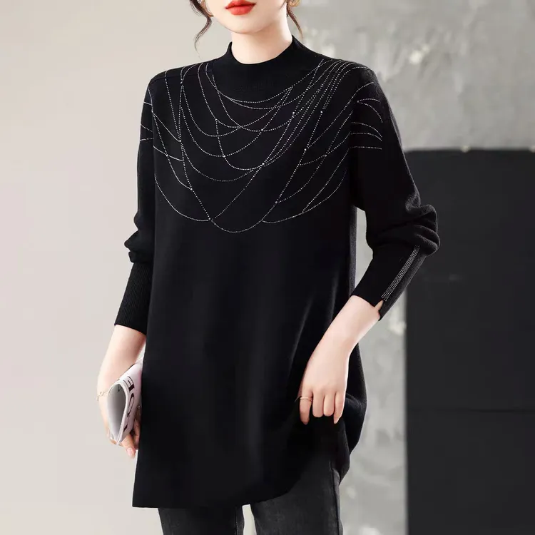 春季秋季针织中长款立领毛针织衫女装时尚半高领气质