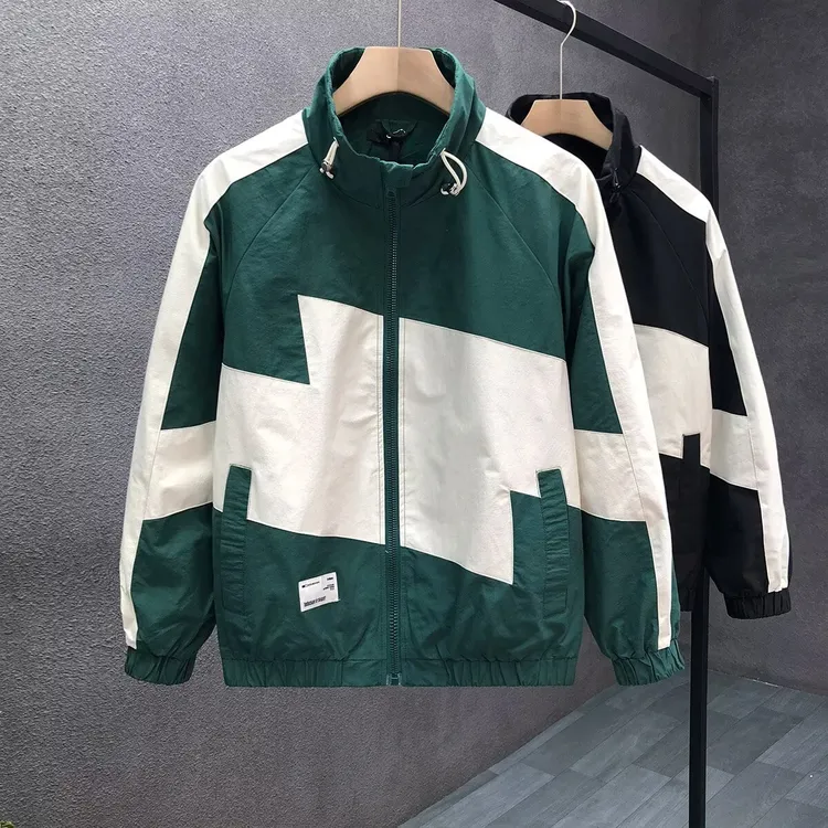 美式工装立领夹克潮牌休闲男装2025春季新款男士痞帅撞色拼接外套