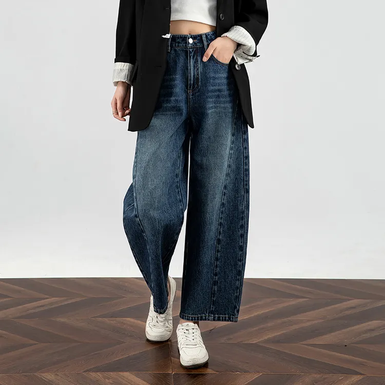 复古弯刀牛仔裤女2025年秋季新款高腰显瘦老爹裤九分宽松香蕉裤子