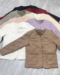 【6025长袖女款】菱格加绒款圆领羊毛保暖女款短外套