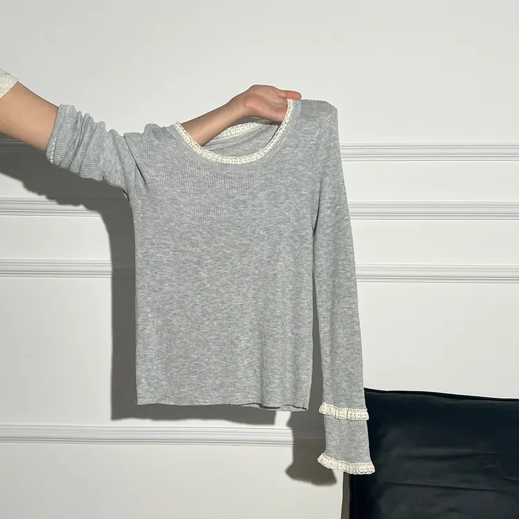 拉夏贝尔简约风毛衣长袖针织衫内搭女修身显瘦秋季叠穿套头小上衣