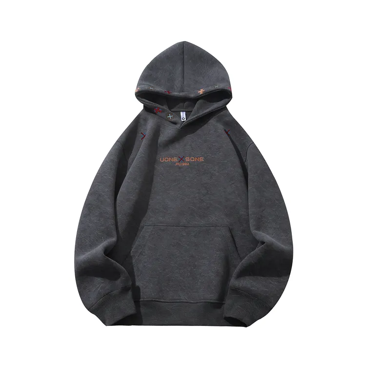 设计感民族风刺绣卫衣男秋季高街百搭宽松连帽衫潮牌休闲情侣上衣