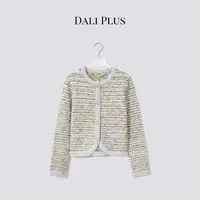 DALI PLUS“满钻爱心纽扣”彩绿色马海毛羊毛针织开衫-D5CH4646