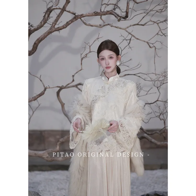 杜屁屁桃PITAO 原创【琉光花梦】重工蕾丝洋气刺绣立领薄款长袖上衣