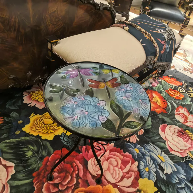 迷你彩绘桌面蜻蜓琉璃边桌花盆置物架 