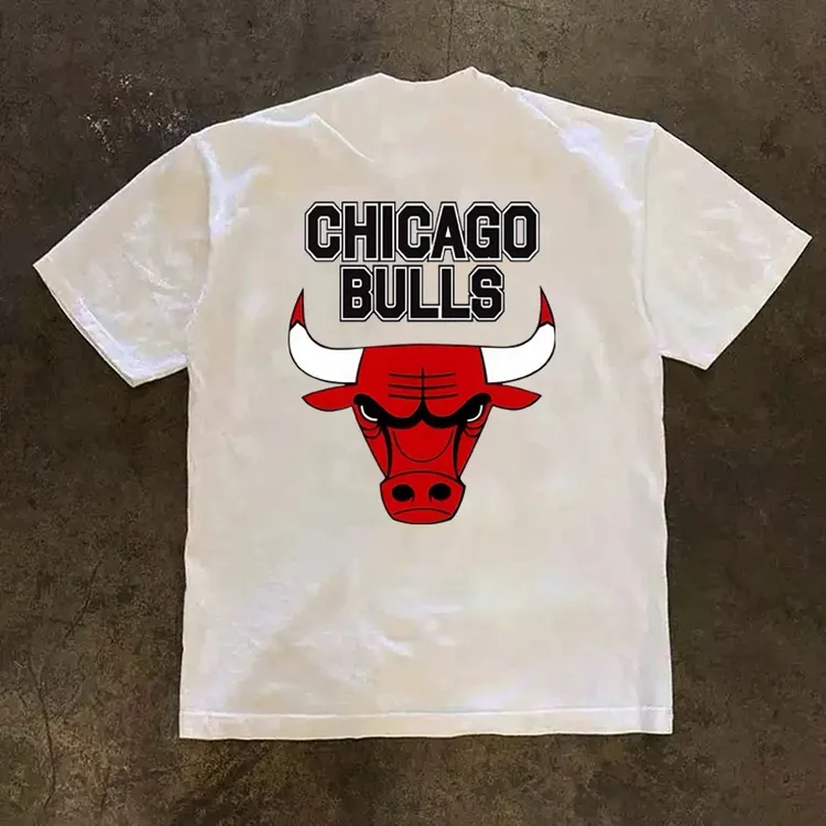 芝加哥公牛球衣运动篮球纯棉短袖高级感圆领高街260g男装T恤痞帅