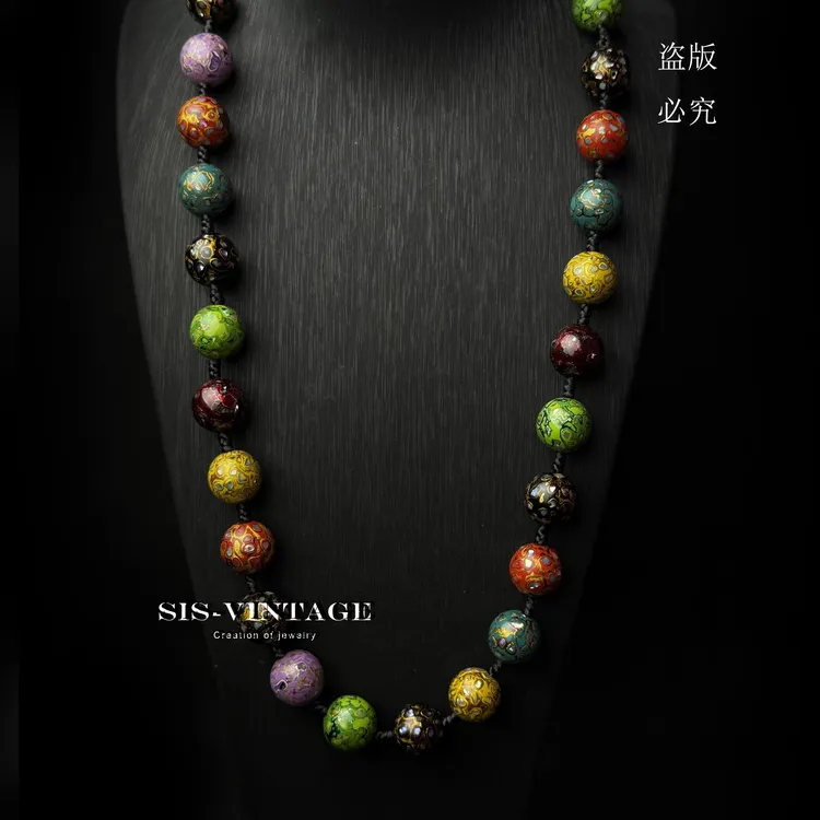 铜合金木质项链 春三月 卡16MM长款大漆珠重工国风项链