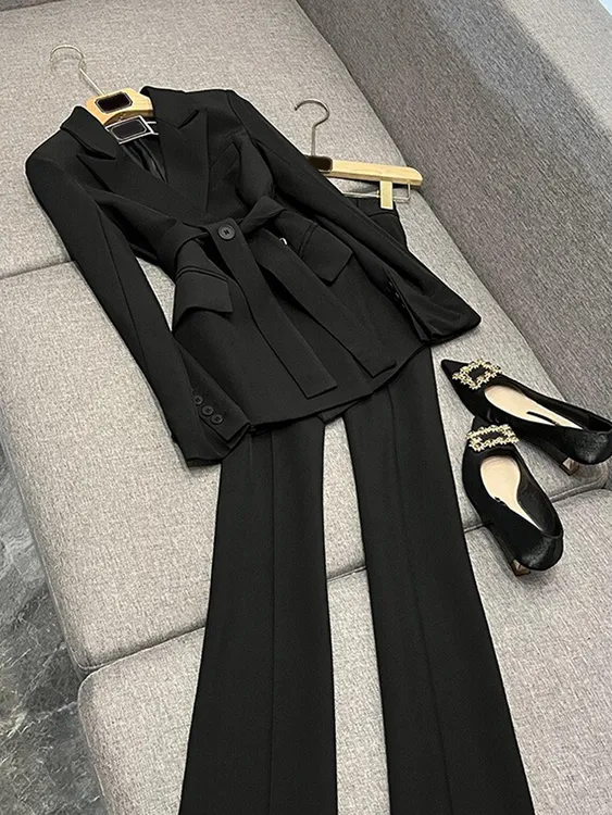 黑色休闲西装套装职业正装时尚显瘦高腰气质高级感西服两件套女款