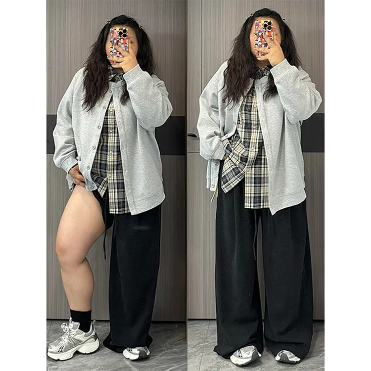 加肥加大深灰色糯米裤女秋冬新款直筒裤子大码胖mm显瘦阔腿休闲裤