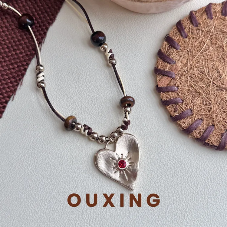 铜合金皮质项链 [赤心]手工气质轻奢时尚百搭复古素款可调节项链