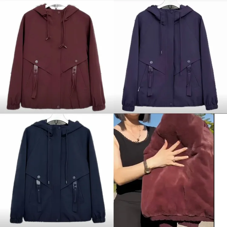 加绒连帽短款秋季防水女短外套秋冬户外运动宽松