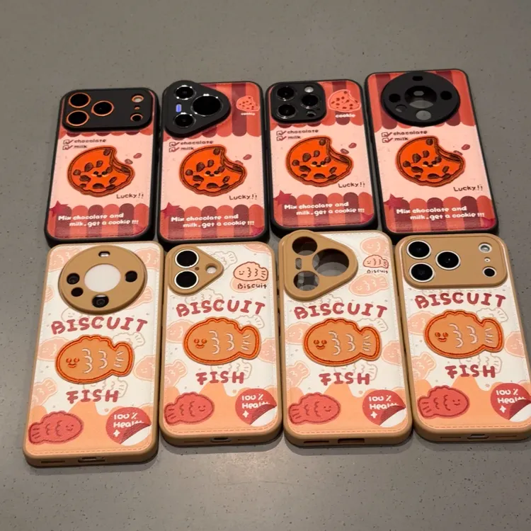 欧克里里刺绣小鱼饼干适用苹果17/16手机壳小米15vivo华为P70oppo