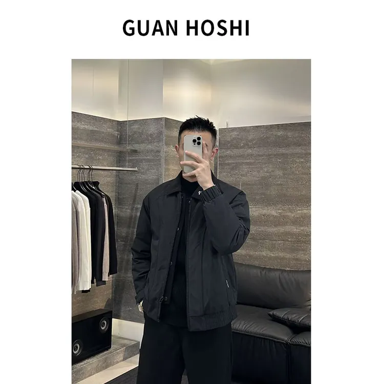 【冠什么希男装】秋冬「假两件拼接 夹棉」翻领厚款时尚棉服夹克外套