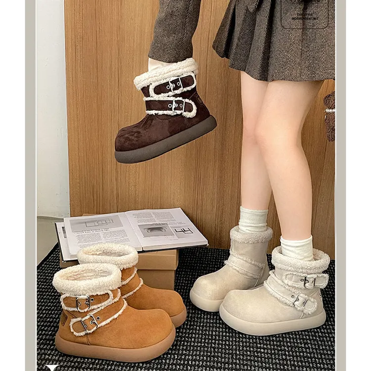 白色加绒保暖厚底雪地靴女款2025新款冬季增高加厚毛毛勃肯棉鞋子