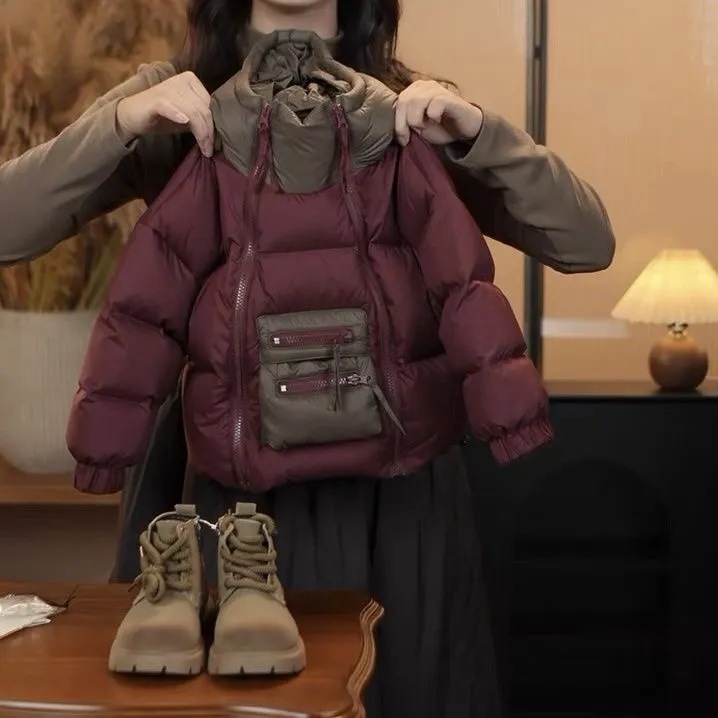 【反季福利】2025秋冬洋新款男女童撞色拼接双拉链连帽百搭亲子棉衣