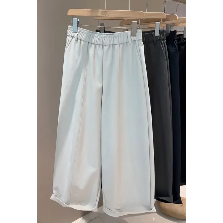 艾塔莉百搭宽松休闲裤秋季女新款松紧腰阔腿气球裤休闲三色直筒裤