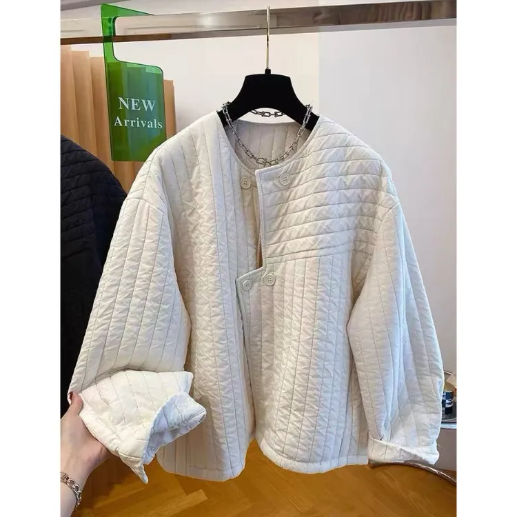 【运补5】圆领轻薄棉服女冬季2024新款休闲不规则门襟夹棉外套上衣