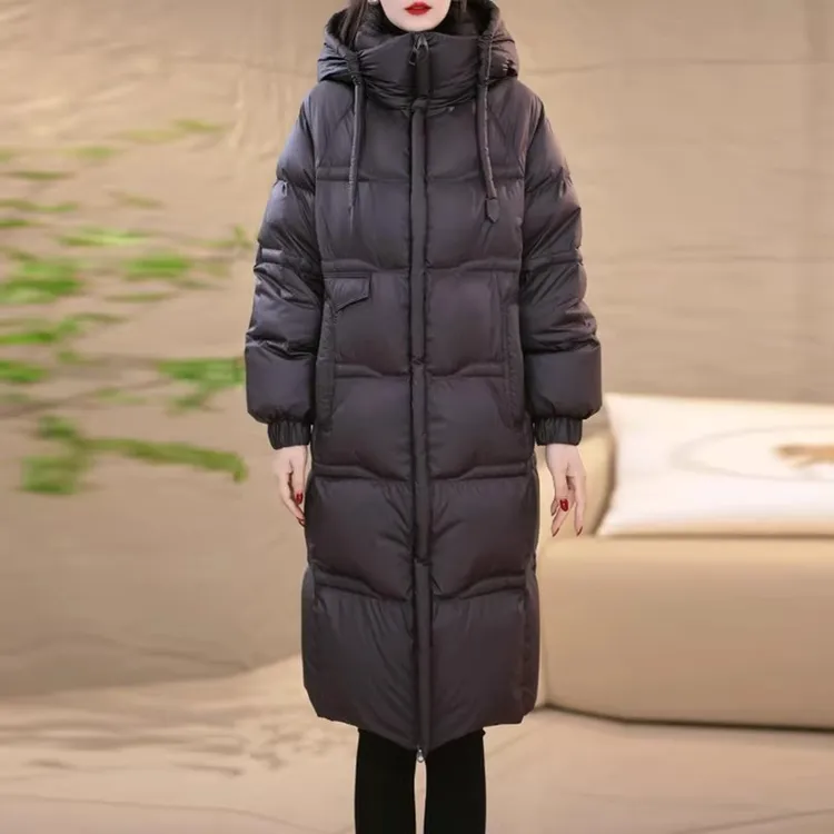 中长款连帽立领羽绒服女冬季2025新款今年爆款加厚保暖白羽绒外套