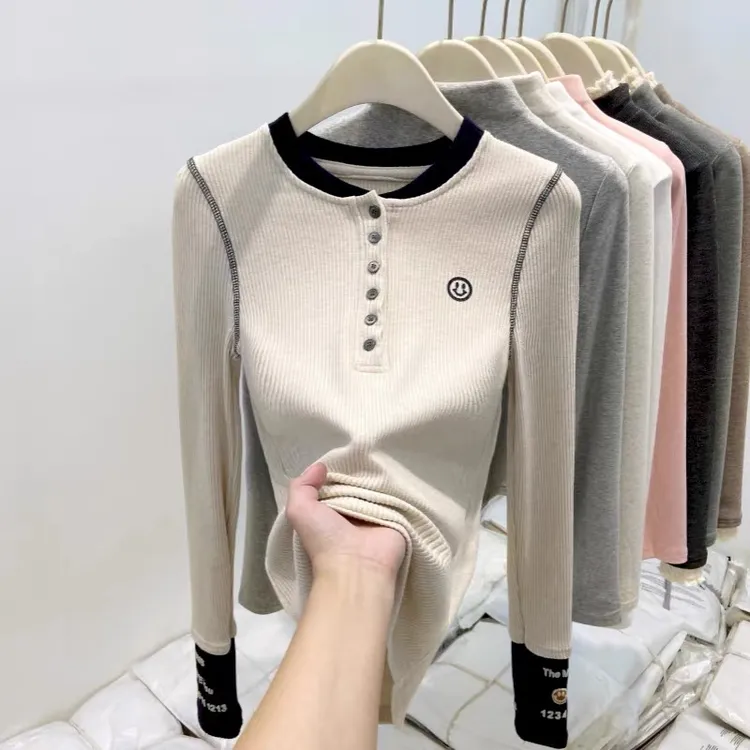 女童2025秋季新款拼接撞色圆领长袖T恤中大童修身内搭打底衫上衣