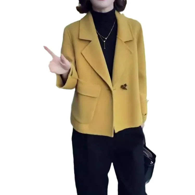 24886大爱美依缘2025秋季新款时尚简约翻领长袖毛呢外套显瘦女