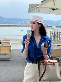 克莱因蓝色衬衫女春秋季2025新款休闲宽松叠穿气质长袖衬衣外套