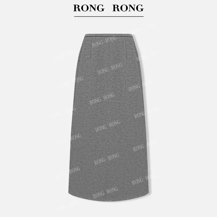 溶溶T【织梦银星】RONGRONG 高腰银丝混织极简百搭开叉半裙E-B0003