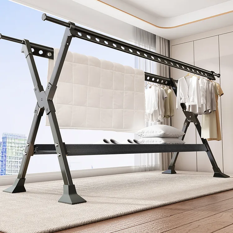 晾衣架落地可折叠伸缩挂衣服伸缩晾晒杆室内外家用阳台晒被子神器