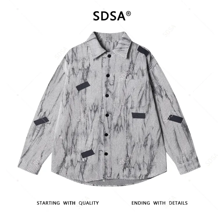 SDSA男士秋冬新款痞帅男装潮牌水墨扎染翻领长袖衬衫百搭时尚衬衣