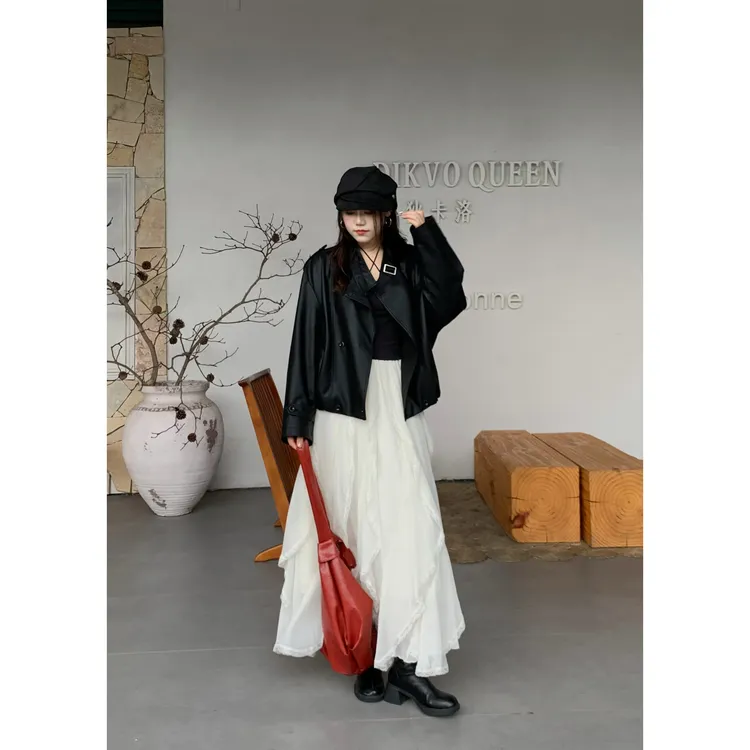 【笑笑专属】网红休闲大码皮衣外套女韩系胖mm宽松酷PU皮上衣25138