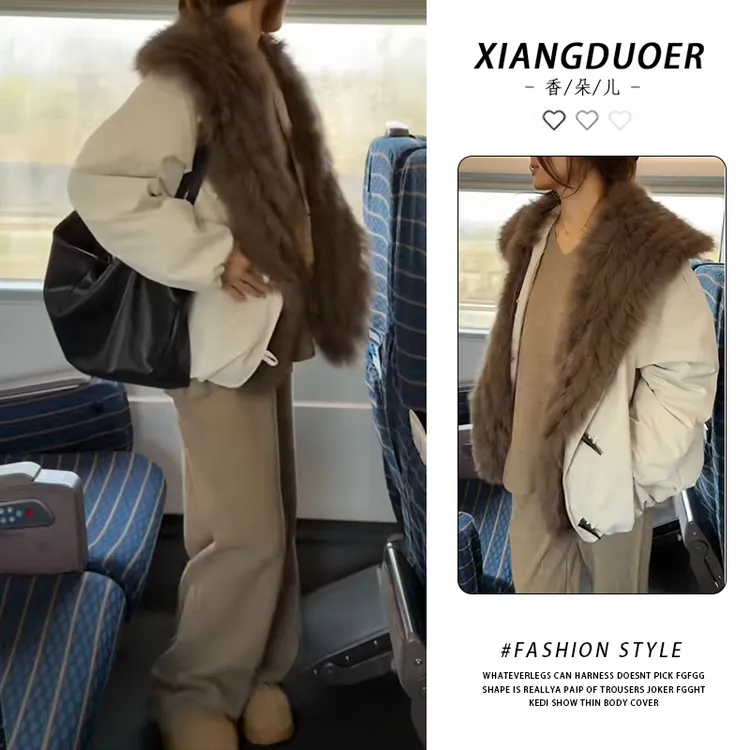 韩系松弛风可拆卸毛领棉衣2026秋冬柔挺面料日常穿搭随性精致