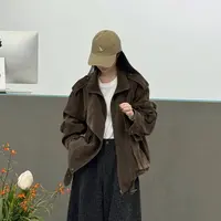 韩版宽松休闲百搭设计感拉链小众麂皮绒夹克外套