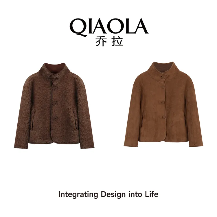 QIAOLA/乔拉【小熊曲奇】秋冬季仿皮毛两面穿休闲百搭短外套